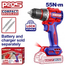 EMTOP BRUSHLESS ΔΡΑΠΑΝΟΚΑΤΣΑΒΙΔΟ ΜΠΑΤΑΡΙΑΣ ΛΙΘΙΟΥ 20V/55Νm ECDL205581