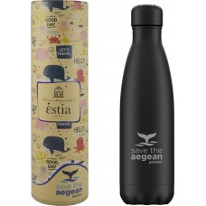 Μπουκάλι Θερμός 0.75lt Travel Flask Save The Aegean Black Matte Estia 01-9816