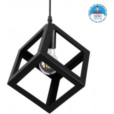 Μοντέρνο Κρεμαστό Φωτιστικό Οροφής Μονόφωτο Μαύρο Μεταλλικό Πλέγμα Μ25 x Π25 x Υ25cm CUBE GloboStar 00801