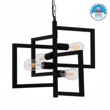 Μοντέρνο Industrial Κρεμαστό Φωτιστικό Οροφής Πολύφωτο Μαύρο Μεταλλικό Μ52xΠ52xΥ42cm LOOP GloboStar 00904