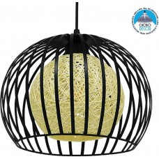 Μοντέρνο Industrial Κρεμαστό Φωτιστικό Οροφής Μονόφωτο Μαύρο με Εκρού Μεταλλικό Πλέγμα Φ28cm GloboStar CARTER Φ28cm 00960