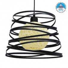 Μοντέρνο Industrial Κρεμαστό Φωτιστικό Οροφής Μονόφωτο Μαύρο με Εκρού Μεταλλικό Πλέγμα Φ32xΥ25cm CARTER GloboStar 00961