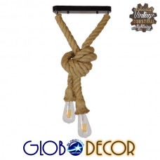 Vintage Industrial Κρεμαστό Φωτιστικό Οροφής Δίφωτο με 1 μέτρο Μπεζ Σχοινί Φ3.5 x Y100cm Globostar ROPE 01279