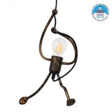 Μοντέρνο Κρεμαστό Φωτιστικό Οροφής Μονόφωτο Καφέ Σκουριά Μεταλλικό Φ20 x Υ40cm GloboStar LITTLE MAN 01653