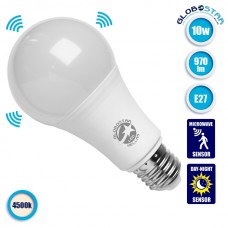Λάμπα LED E27 A65 Γλόμπος 10W 230V 970lm 260° με Αισθητήρα Κίνησης Φυσικό Λευκό 4500k GloboStar 01680