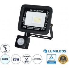 GloboStar Aurora Στεγανός Προβολέας LED 20W Ψυχρό Λευκό 6000K με Αισθητήρα Κίνησης IP67 61437