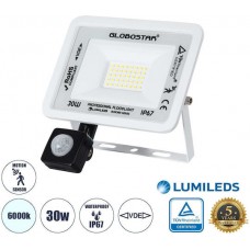GloboStar Aurora Στεγανός Προβολέας LED 30W Ψυχρό Λευκό 6000K με Αισθητήρα Κίνησης IP67 61440
