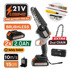 NAKAYAMA Αλυσοπρίονο Μπαταρία 20V, Brushless,Λάμα 15cm,1kg,1/4'' 1,1mm 37Links,10m/s,2x2Ah EC1100