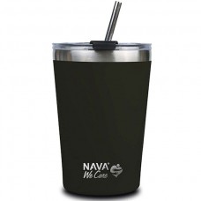 Nava Ποτήρι Θερμός Ανοξείδωτο 450ml Μαύρο με Καλαμάκι 10-262-114 