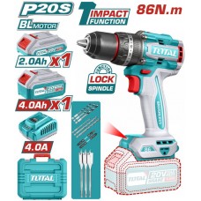 TOTAL ΕΠΑΓΓ. ΔΡΑΠ/ΒΙΔΟ ΚΡΟΥΣΤΙΚΟ ΜΠΑΤ. Li-ion 20V / 2Ah+4Ah / 86Nm / 2 ΜΠΑΤ TIDLI20868E