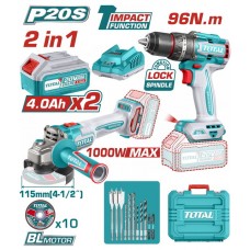 TOTAL ΕΠΑΓΓ. ΣΕΤ ΔΡΑΠ/ΒΙΔΟ ΚΡΟΥΣΤ. 96Nm + ΓΩΝΙΑΚΟΣ ΤΡΟΧΟΣ 115mm ΜΠΑΤ. Li-ion 20V TOSLI241298E