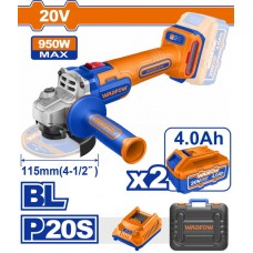 WADFOW ΣΕΤ ΓΩΝΙΑΚΟΣ ΤΡΟΧΟΣ 115mm ΜΠΑΤ. Li-ion 20V / 950W / 4Ah / 2 ΜΠΑΤ WLAP5322E