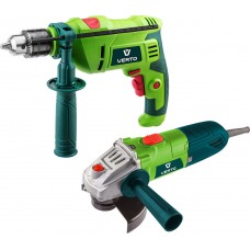 VERTO Σετ κρουστικό δράπανο και τροχός 500W σε βαλίτσα 52G106